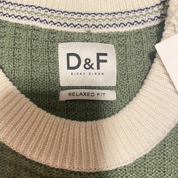 Denim & Flower Men's Colorblock Crewneck Sweater-Green, Blue, Brown, White, NWT - Picture 2 of 7